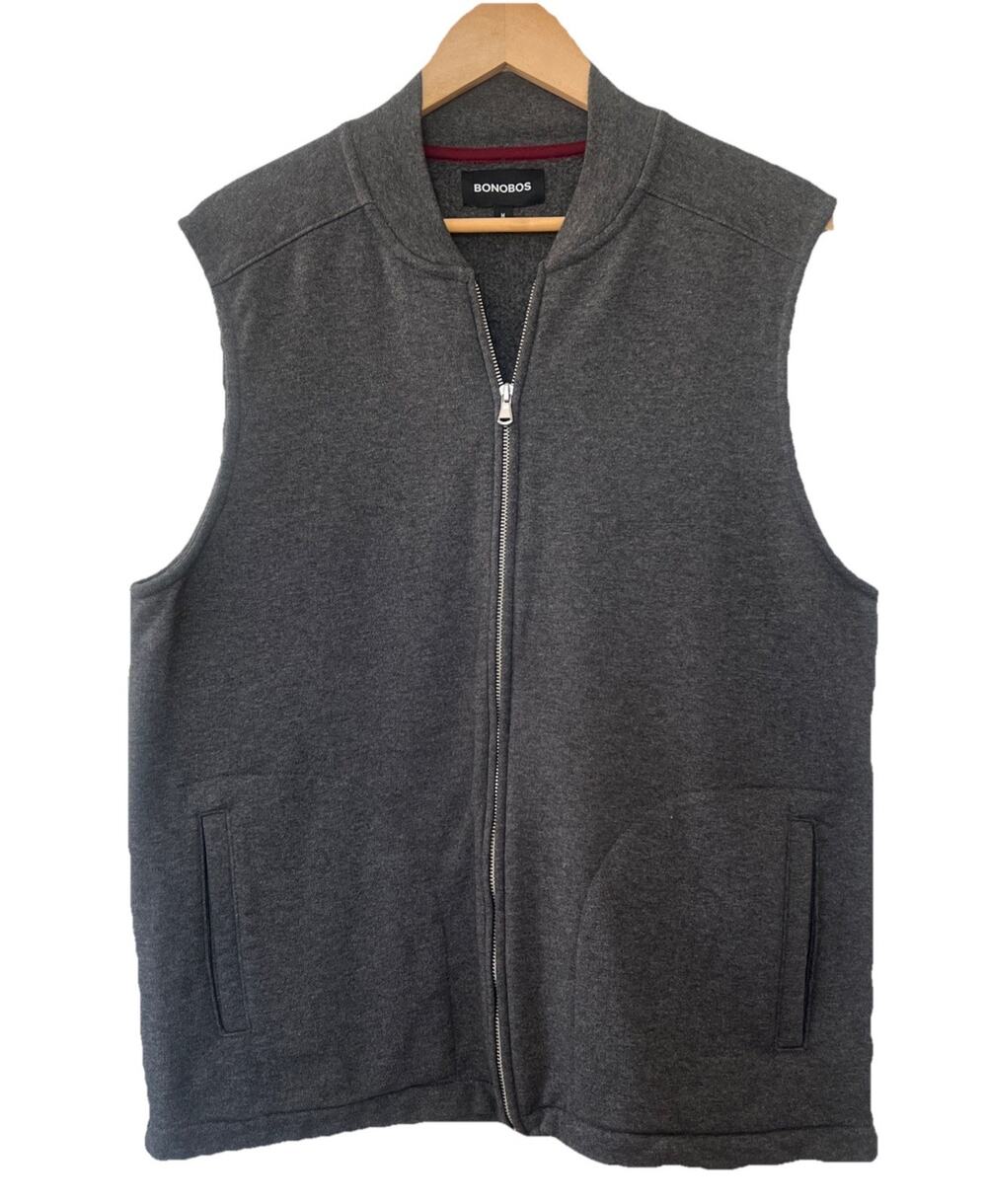 Bonobos Vest Mens Med Gray Cotton Blend Full Zip Pockets Outerwear Casual Golf
